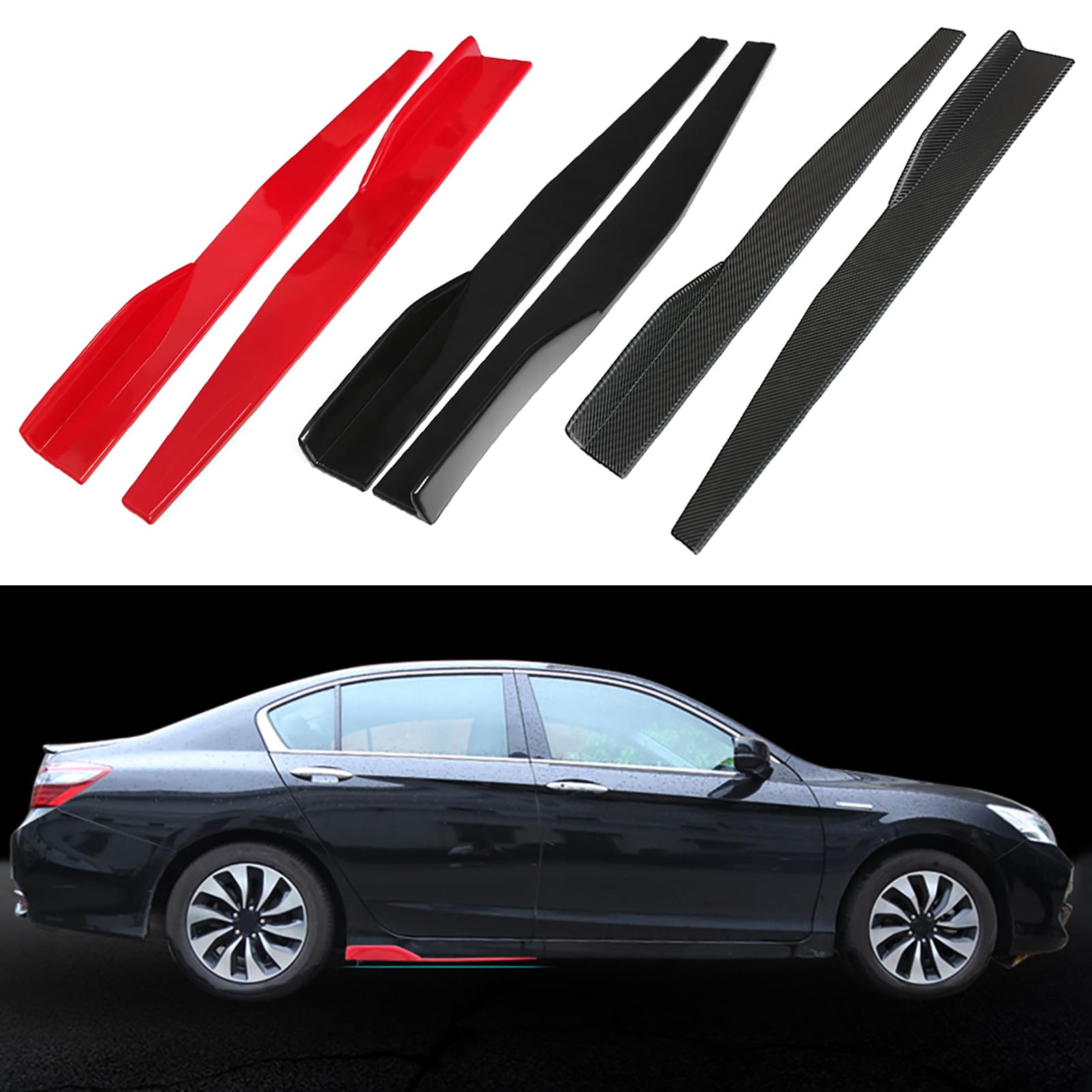 Par de faldas laterales universales de 74,5 cm para coche, estilo de fibra de carbono, kits de divisores laterales, estilo exterior automotriz negro brillante para Sedan Coupe (Roja)
