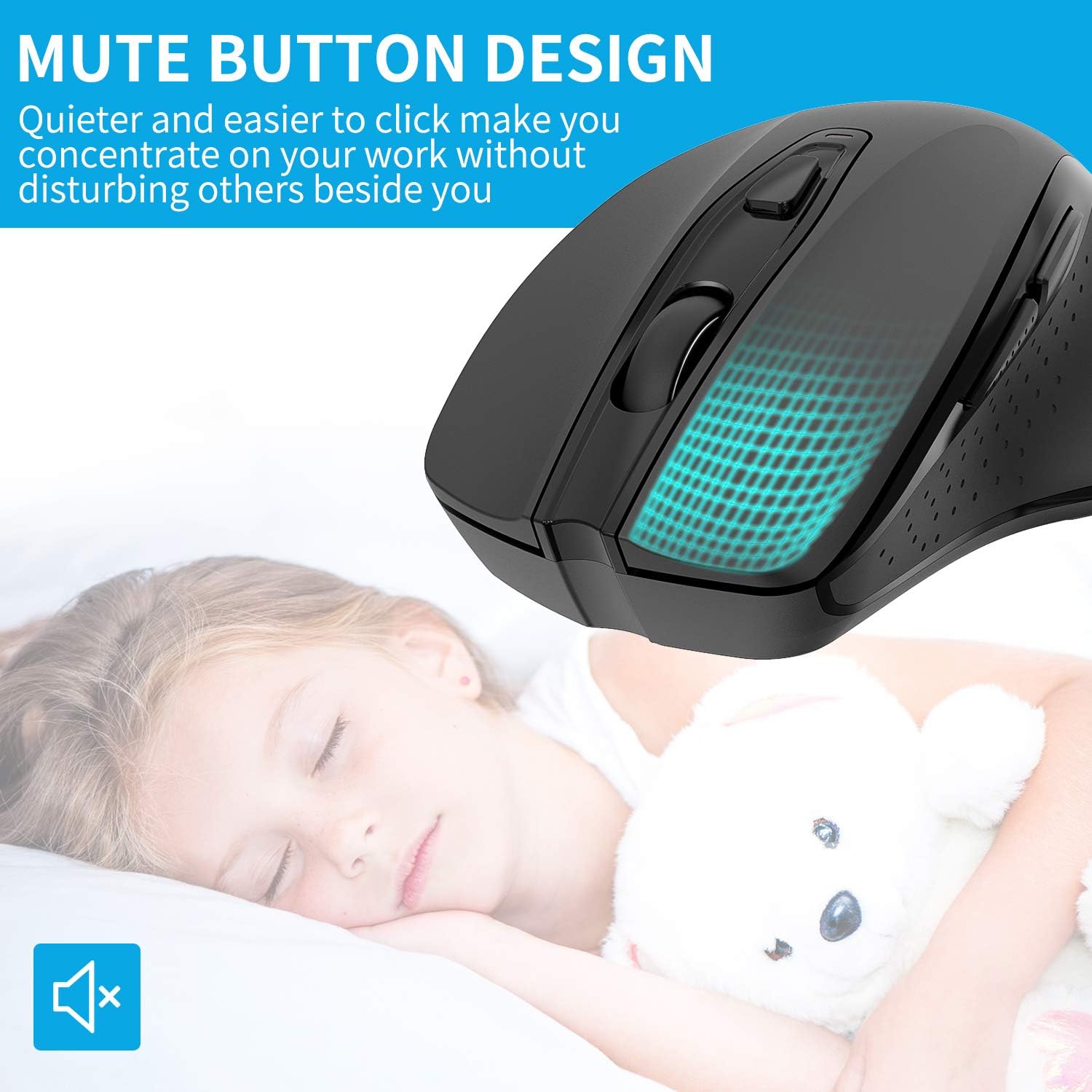 Wireless Mouse, 2.4G Slim Silent Travel Cordless Mouse Optical Mice with USB Receiver for Laptop Computer PC MacBook Chromebook and Notebook (Black)