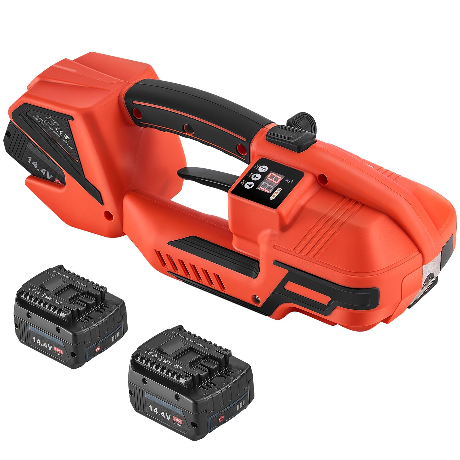 VEVOR Cercleuse électrique pour feuillards PP/PET 9-16 mm, outil de cerclage portable avec affichage numérique, avec 2 batteries de 4000 mAh, machine à cercler auto pour palettes, boîtes d'emballage