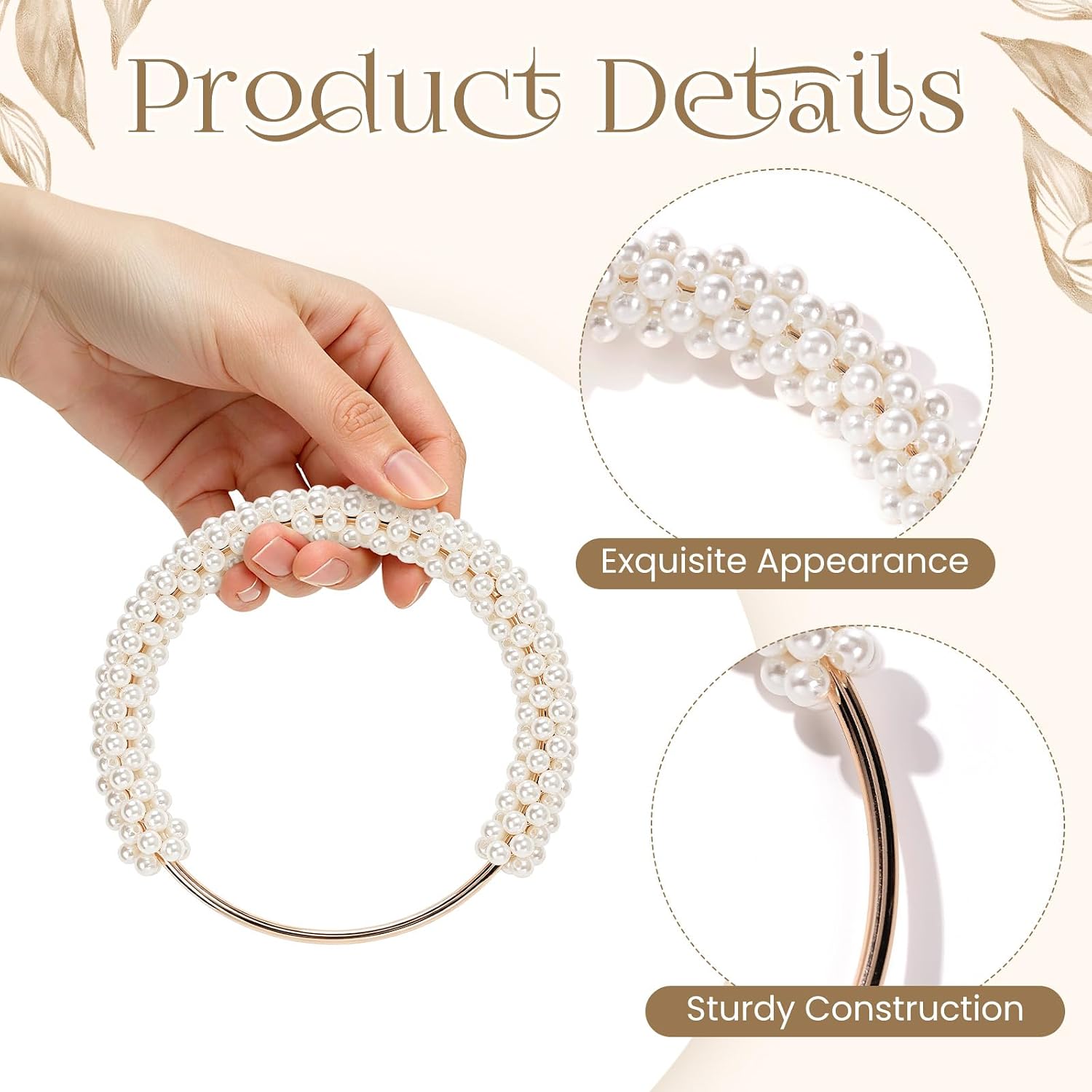 TXIN 2 Pieces Pearl Beaded Purse Handle, Imitation Pearl Decor Handbag Handle, Short Replacement Bag Chain Accessories with Golden Ring for DIY Handmade Woven Crochet Bag Purse Making Supplies (White)