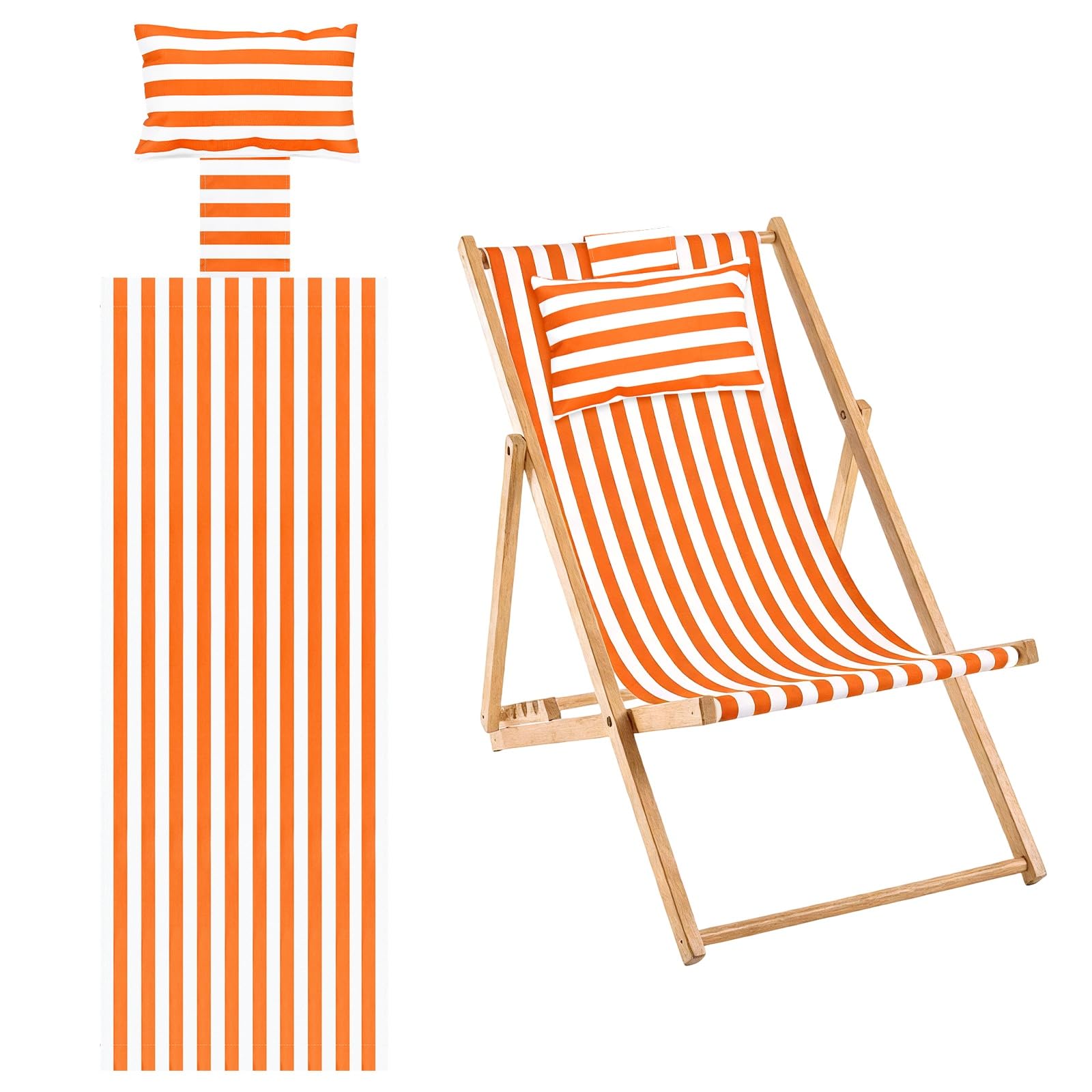 M METERXITY Beach Sling Chair Replacement Canvas 16x44.5in Pinstripe Orange