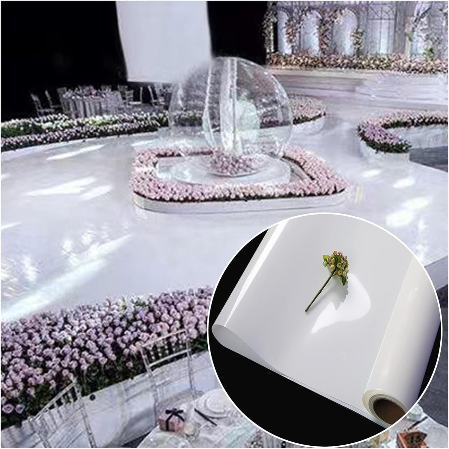 Allée de mariage tapis réfléchissant blanc 1.2x5m rouleau continu double face