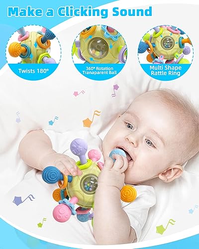 Miniatura 9 de Juguetes de dentición Montessori para bebés de 0 a 6 a 12 meses, sonajero de grado alimenticio para bebés, juguetes sensoriales para la dentición,