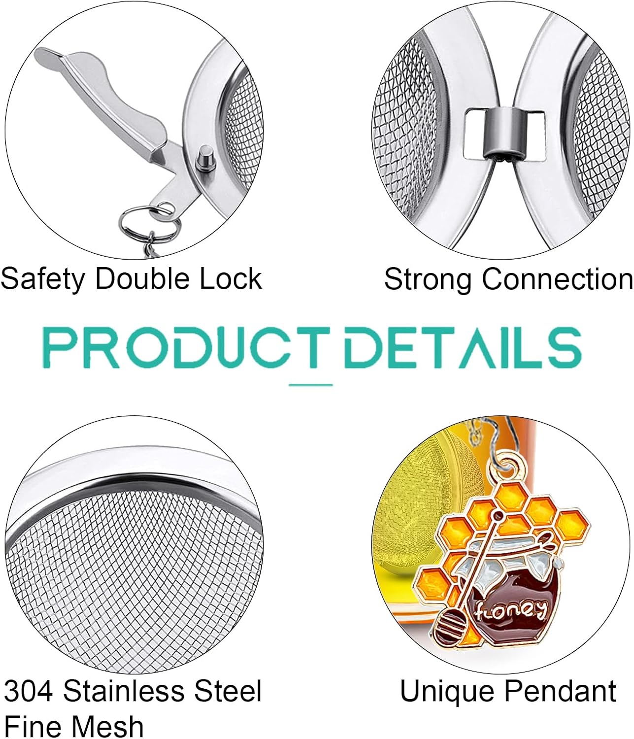 Tea Strainers for Loose Tea, Set of 2 NSTaygate Stainless Steel Tea Ball, Tea infuser with Honeybee & Honey Jar Beehive Charm Pendant Loose Leaf Tea Steeper image 4