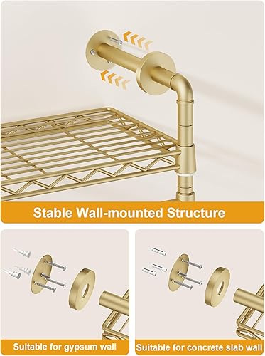 Miniatura 6 de Perchero M6 para montaje en pared, sistema de armario resistente con 8 estantes y 4 barras de suspensión, 68.5 pulgadas de ancho x 11.8 pulgadas