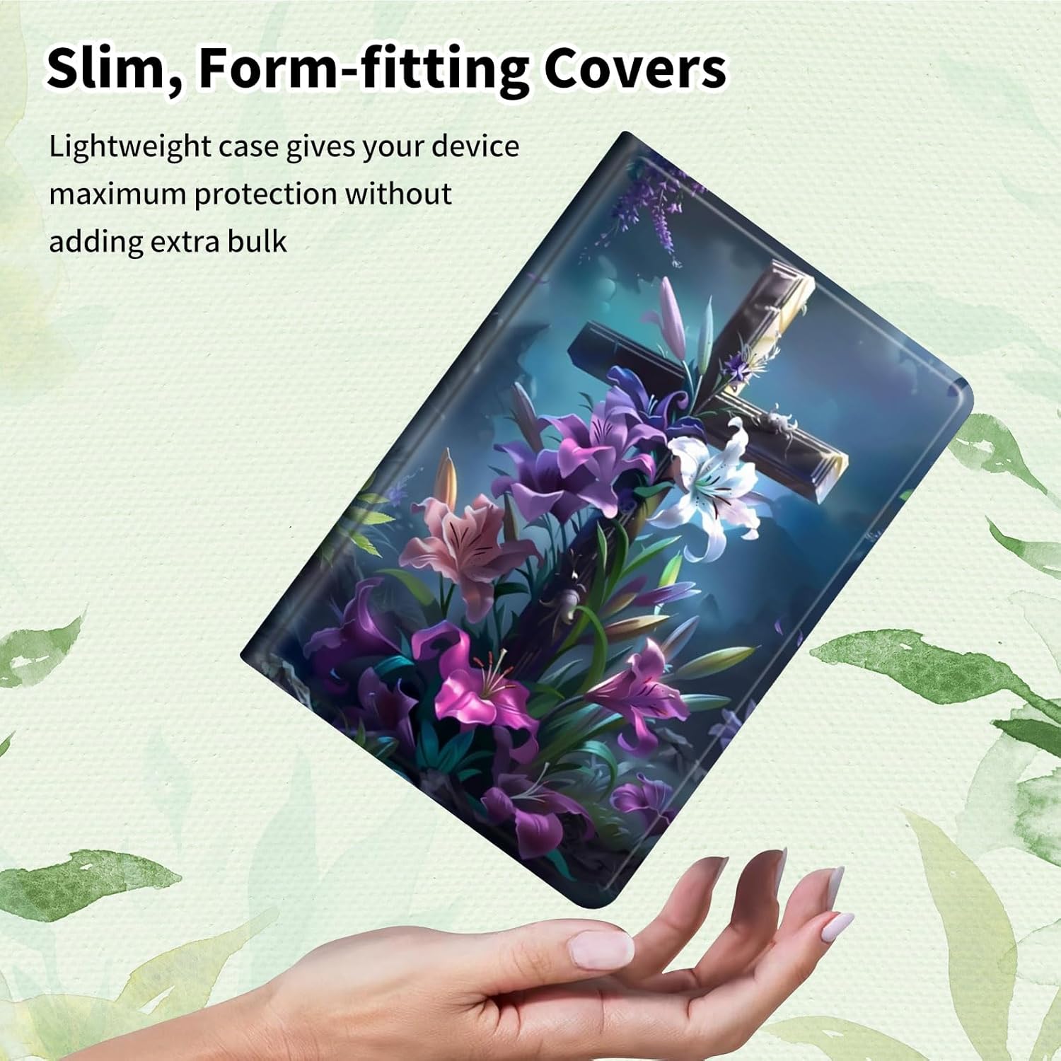 Case for Kindle Fire HD 10 & 10 Plus Tablet (13th/11th Generation, 2023/2021 Release) 10.1" Slim PU Leather Multi-Angle Adjustable Stand Smart Cover with Auto Wake/Sleep, Christian Jesus Cross Flower