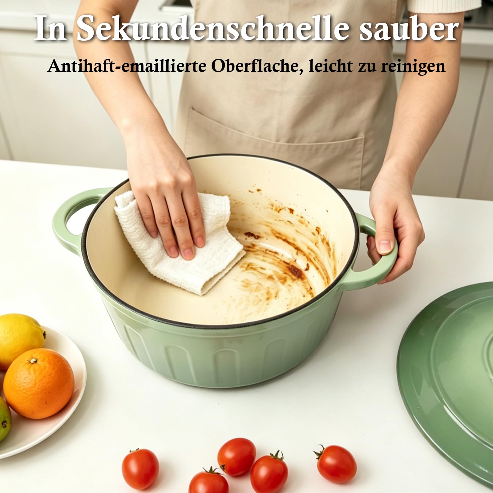 LZDMY Gusseisen Topf Brot Backen 6 Liter 26 CM, Backofenfest bis 300°C | Premium Schmortopf für Induktion, Bräter aus Gusseisen Ideal zum Brot Backen & Schmoren, Brotbacktopf mit Deckel Grün 5,3 KG