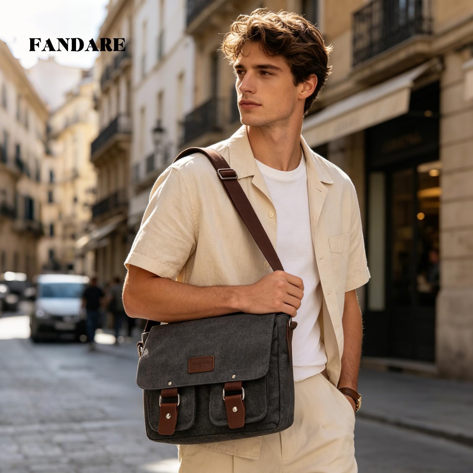 FANDARE Nuevo Bolsos Bandolera Bolsos Cruzados Bolsos para Hombre Mujer Negocio Mensajero Bolsos de Fiesta Messenger Viaje Trabajo Pequeña Maletines Bolsa de la Ciudad Bolso Lona Gris Oscuro