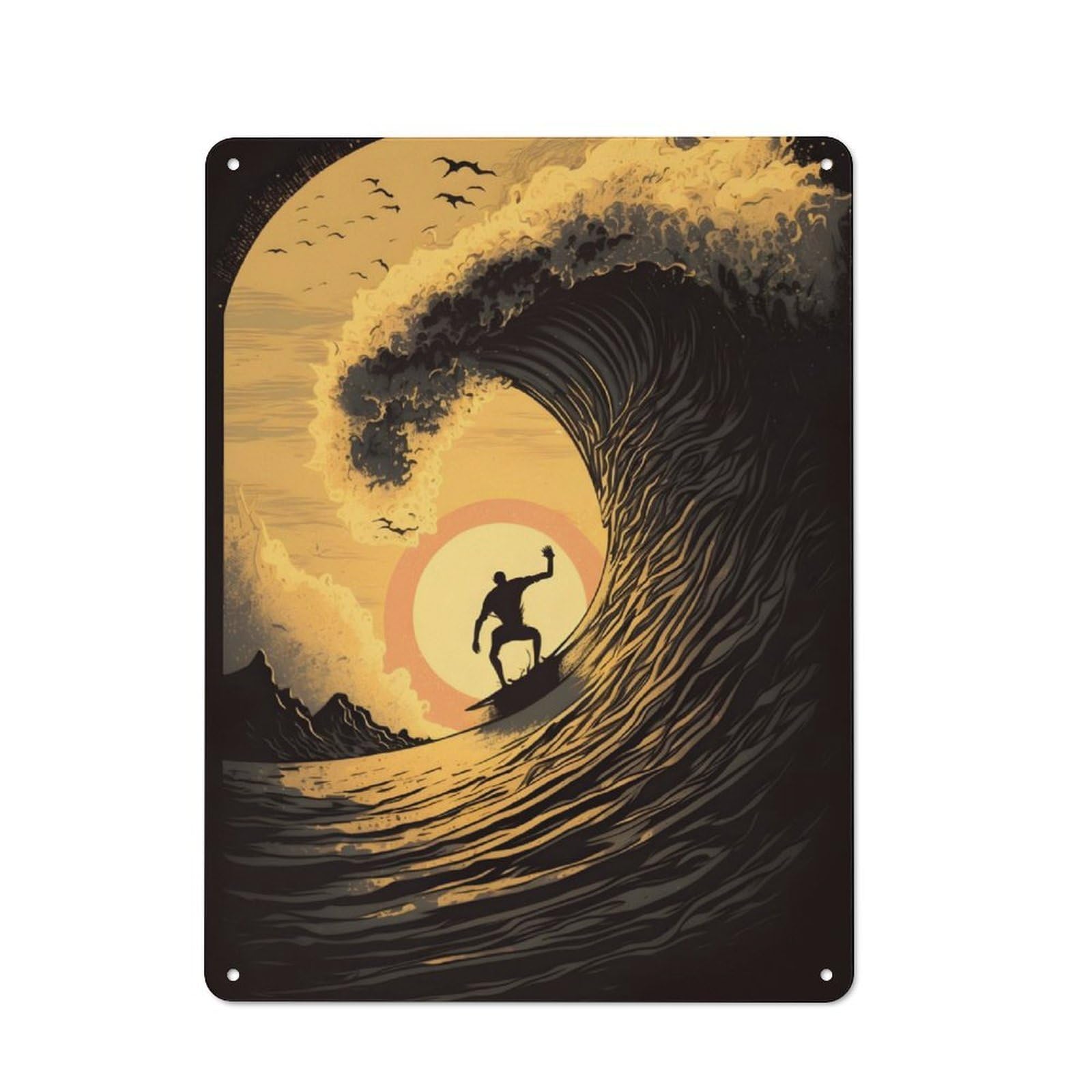 Junmoney Sunset Surfer Rustic Tin Sign 40X30cm For Café Or Restaurant, A Decorative Christmas Gift For Hospitality Interior Collectors