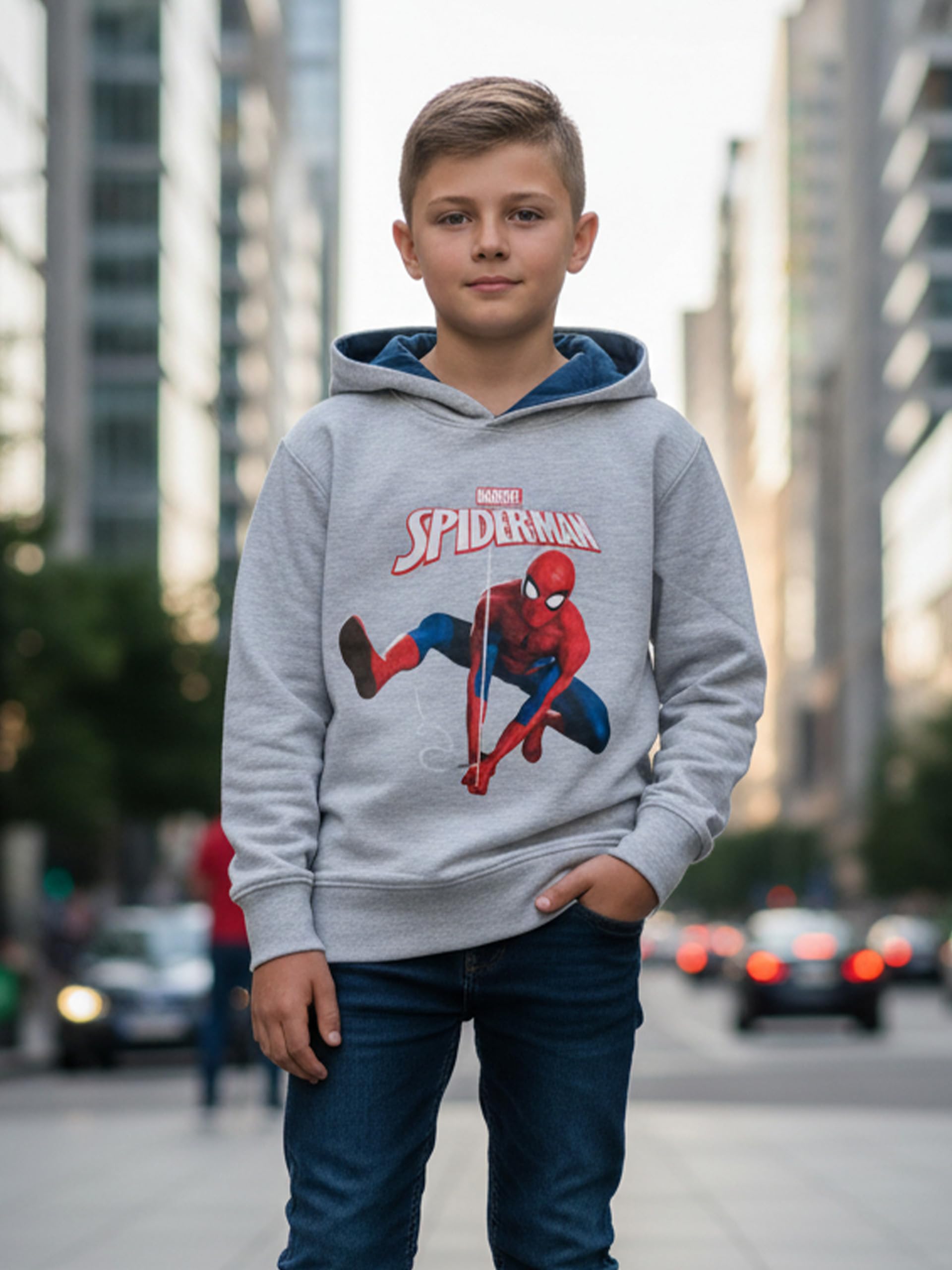 Marvel Spiderman bluza z kapturem dla chłopców – dziecięca bluza z kapturem, szara