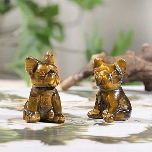 Miniatura 10 de mookaitedecor Juego de 2 figuras de cachorro de cristal de amatista talladas a mano, escultura de estatua de animales tallados, piedra de bolsillo