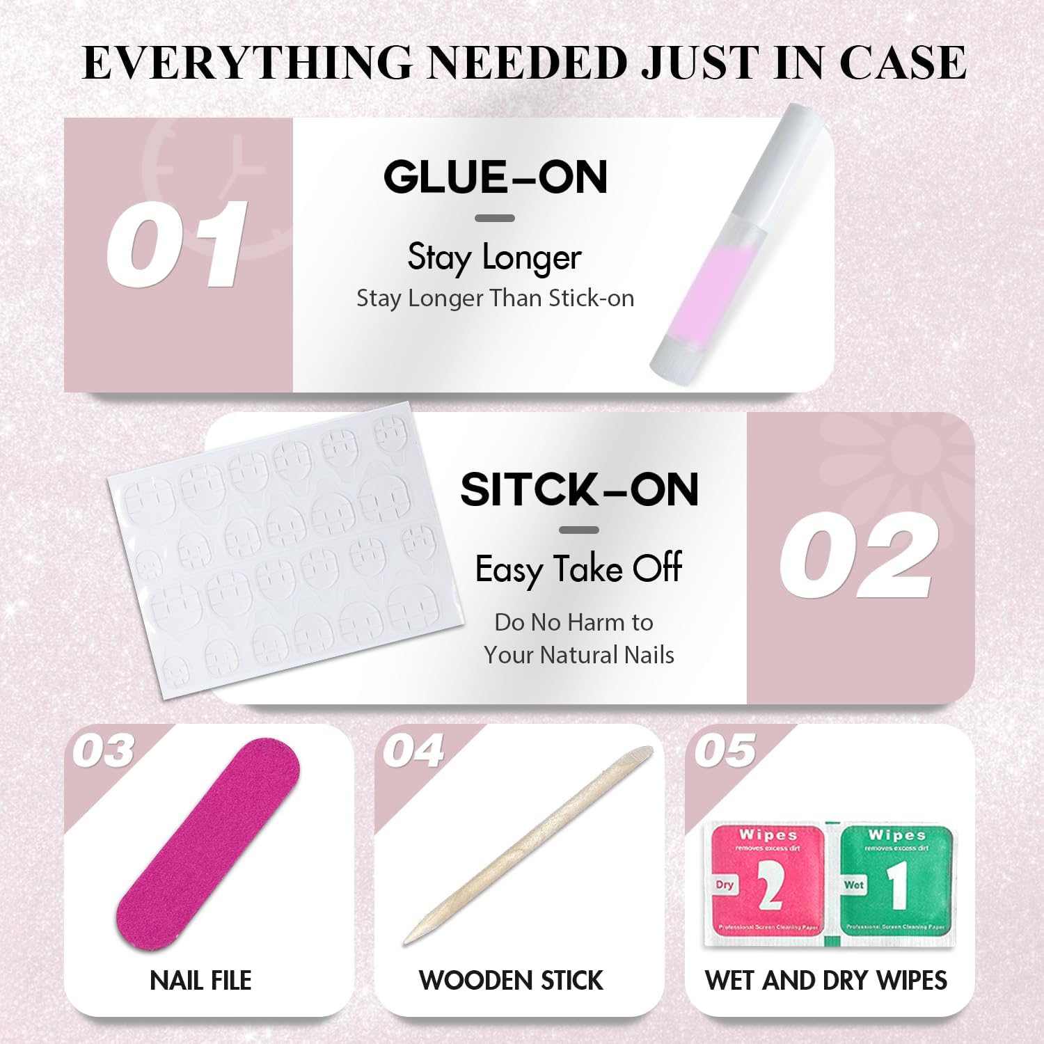 KQueenest Glitter Baby Pink French Tip Press On Nails Almond, 24 Pcs Cat Eye Press On Nails with 3D Gold Swirls, Bling Sparkly Fake Nails With Glue, Reusable Stick on Nail for Women Spring Summer