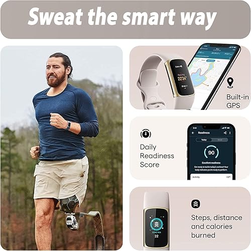 Miniatura 3 de Fitbit Charge 5 Advanced Fitness & Health Tracker (blanco) con GPS integrado, herramientas de gestión de estrés, paquete con 2 correas de reloj,