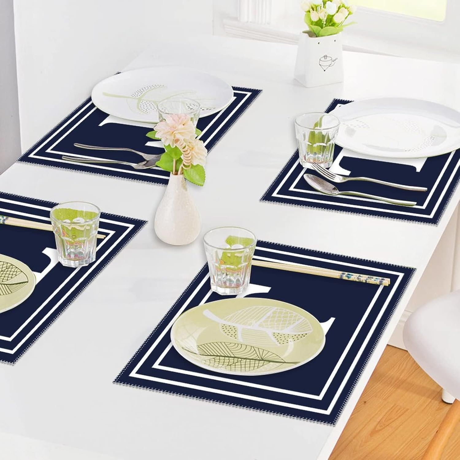Placemat Monogram Initial Letter T Home Kitchen Restaurant Christmas Party Decoration Polyester Table Mat Set of 6 Alphabet Home Decor Kitchen Table Mats Heat Resistant Place Mats