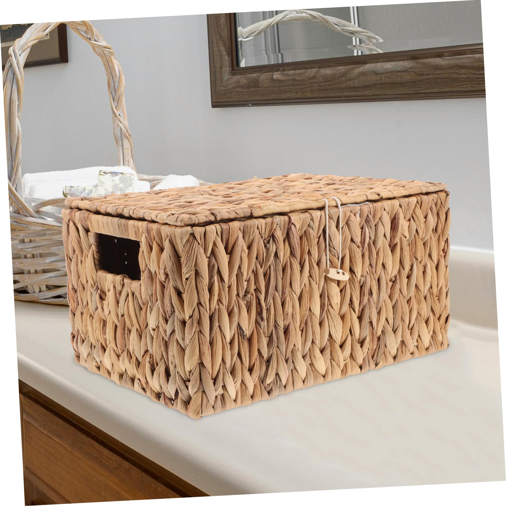 Cabilock Cesta de Almacenamiento Rectangular Tejida, Resistente, Multifuncional, con Tapa, Hogar