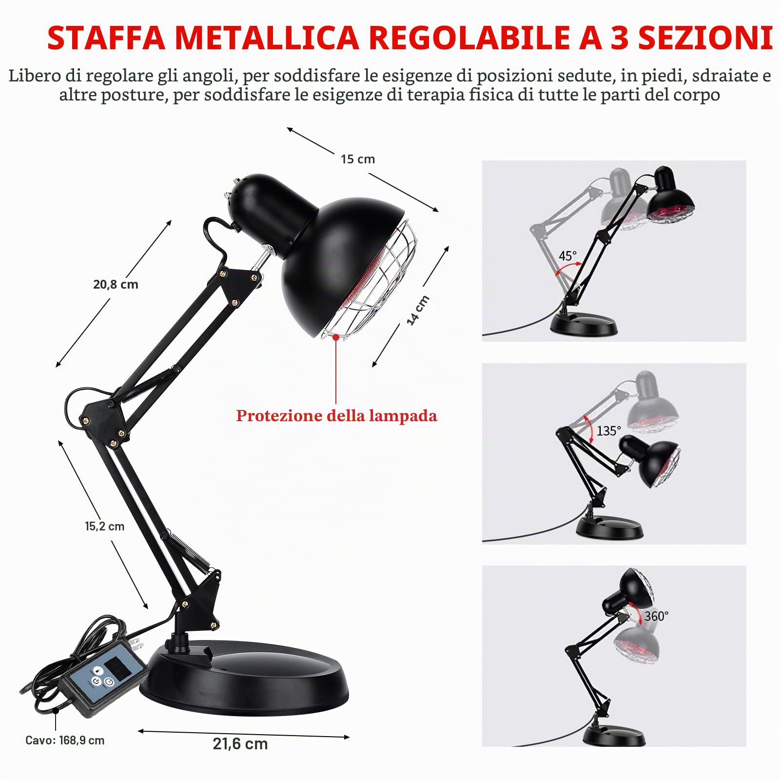 Cozion 150W Lampada di Riscaldamento a In-frarossi, Luce Rossa con Termometro Regolabile, Lampada a In-frarossi Domestica