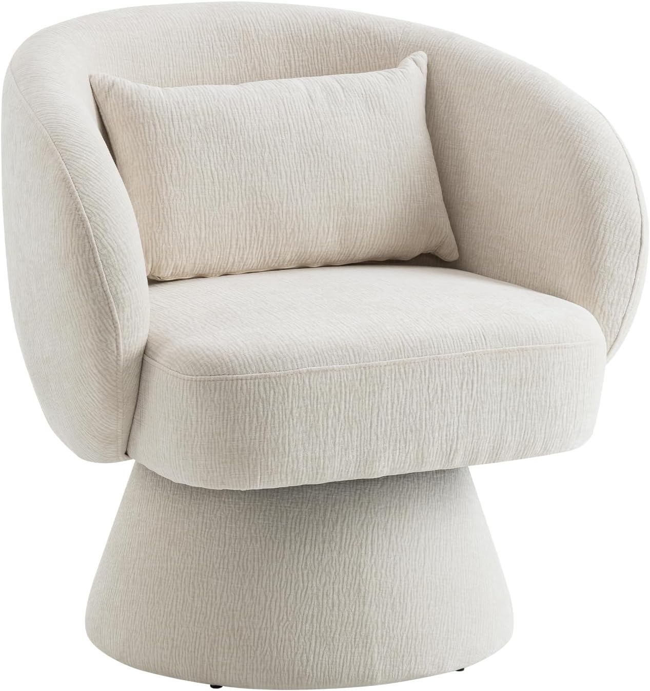 Swivel Accent Chair, Sherpa Bucket Chair Velvet Upholstered Armchair, 360° Swivel Bucket Shaped Armchair with Pillow and Round Back, for Living Room, Bedroom, Nursery (Beige)