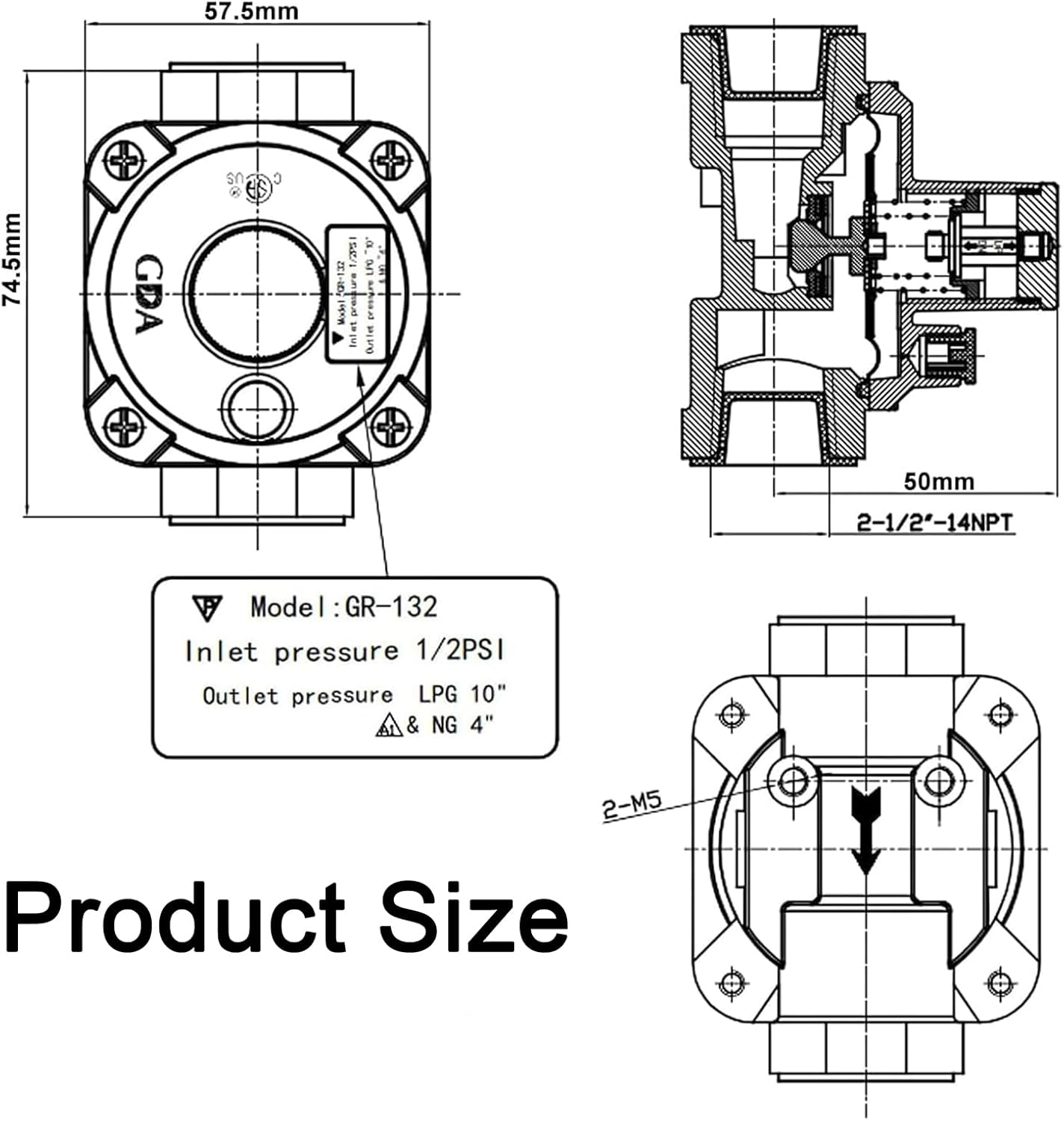 1/2 inch Natural Gas Regulator for Grill, Natural Gas and Propane Convertible, 1/2 PSI Inlet Pressure, LPG 10" NG 4" Outlet Pressure, CSA Certified-Thread Size: 1/2 inch