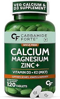 Carbamide Forte Veg Calcium And Vitamin D3 Tablets | Calcium Tablets For Women & Men | Calcium Magnesium Zinc Supplemen With Vitamin D3 + K2 MK7 To Support Bones, Joints & Immunity - 60 Tablets