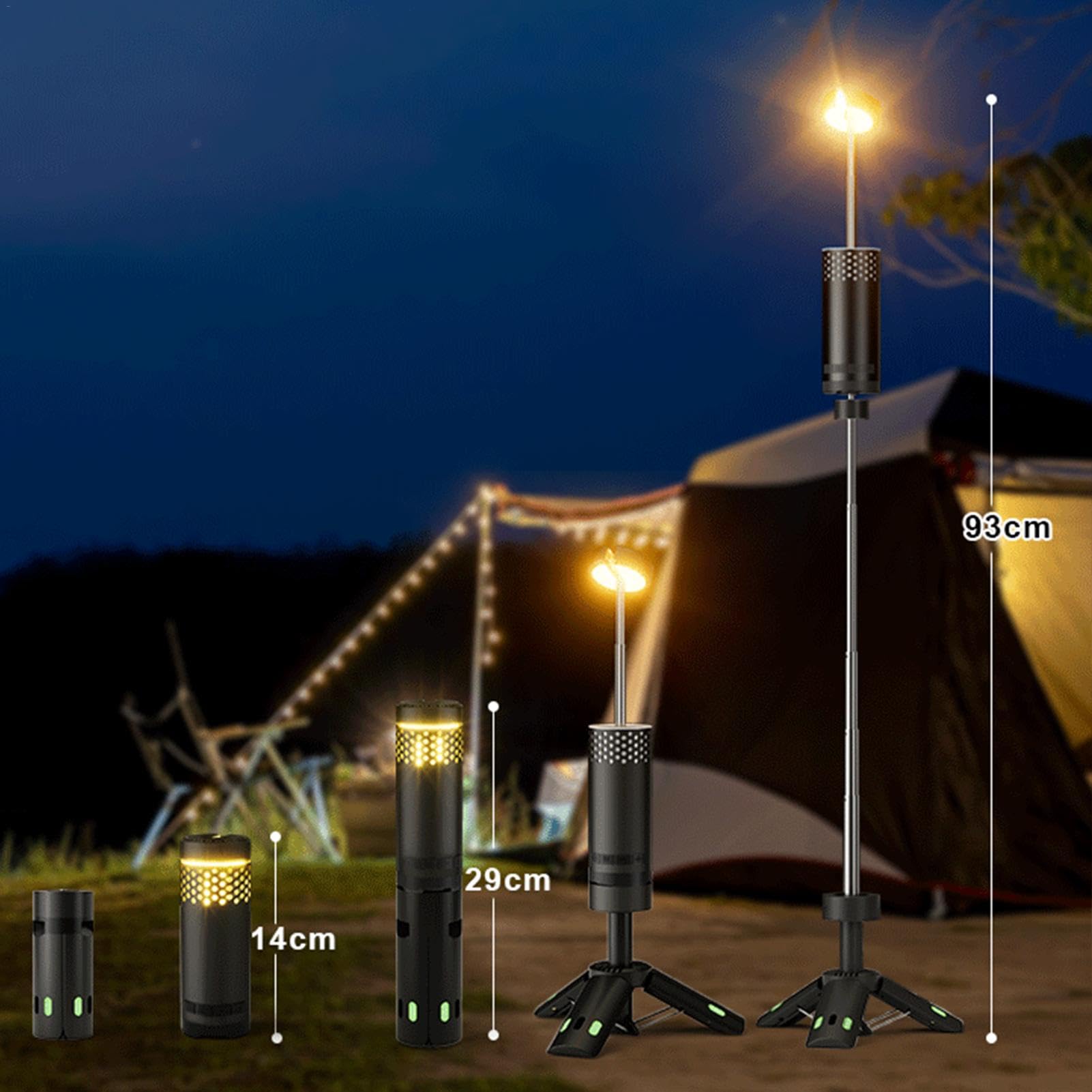 Faroles de camping – Luz telescópica de camping | Batería de 10000 mAh, diseño de gancho impermeable, linterna eléctrica de camping, linterna portátil para senderismo con gancho, base de trípode