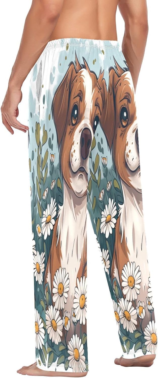 ALAZA Daisy Dog Cartoon Men's Pajama Pants Men Cotton Pajama Bottoms with Pockets, S