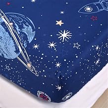 Chickwin Nordic Fitted Sheets Bedding Sheets with Deep Pocket 30cm for Single Double King Bed - Microfibre Soft Shrinkage Fade Resistant Easy Care Cosmic rocket,90x200+30cm