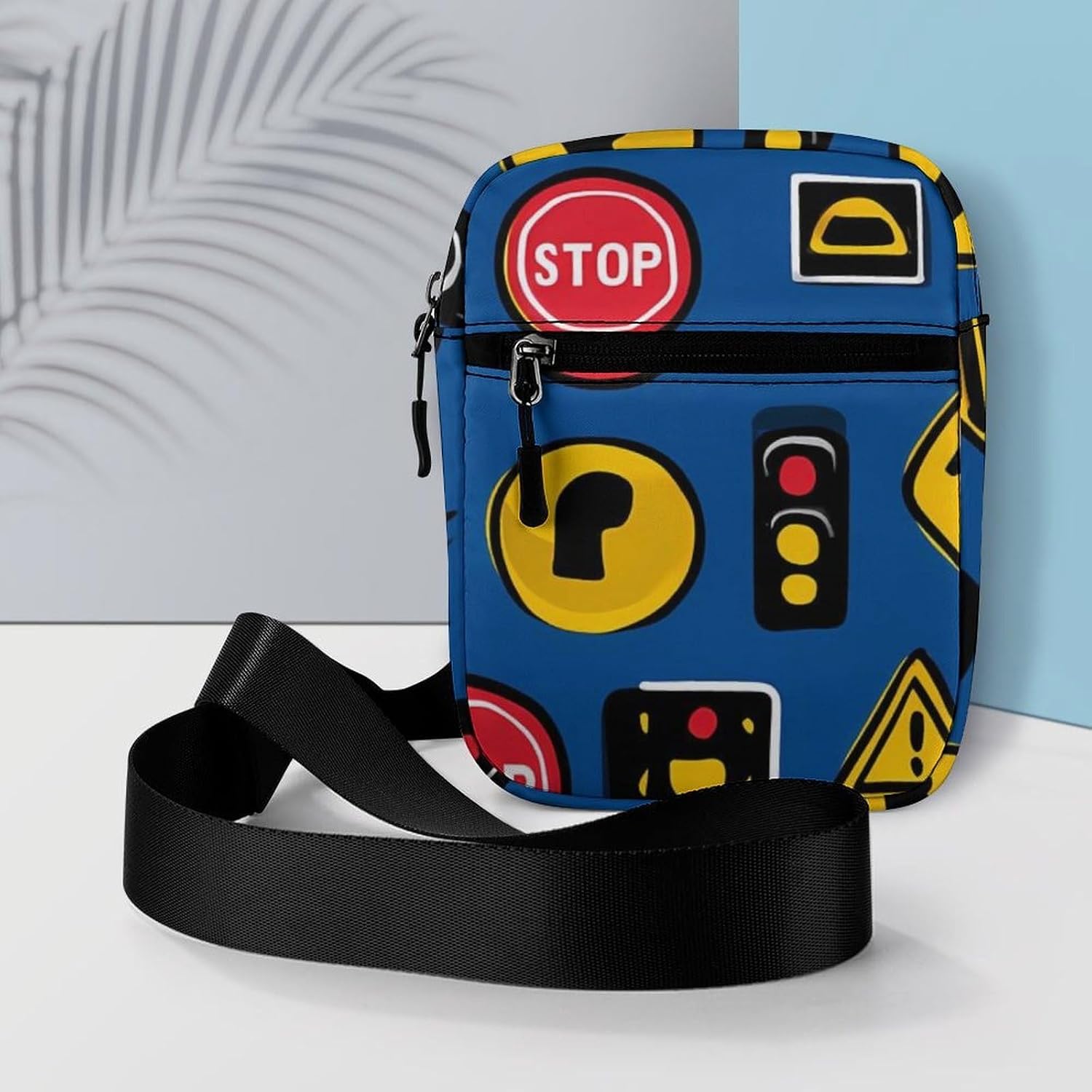 Cartoon Traffic Signs Small Crossbody Bag Sling Shoulder Satchel | for women men,work travel workout,detachable and adjustable shoulder strap