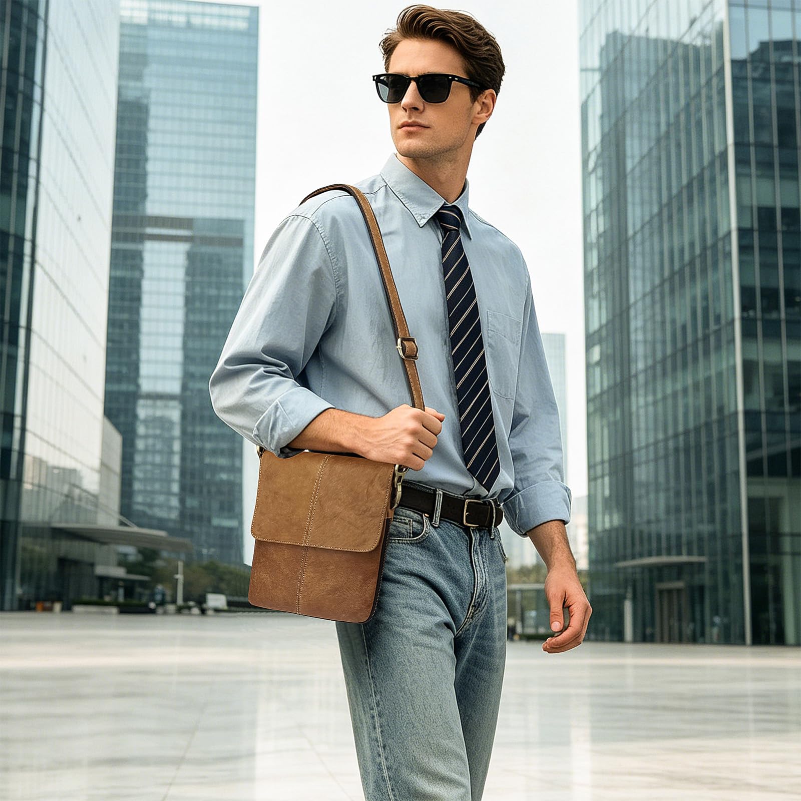 BAIGIO Umhangetasche Herren Leder Schultertasche Herrentasche fur Arbeit Reise Alltagsleben (Brown)