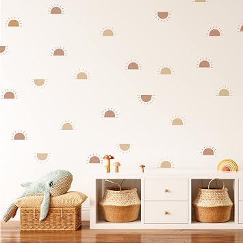 24Pcs Half Sun Boho Art Wall Decals, Peel and Stick Wall Stickers for Living Nursery Room Bedroom Wall Decor