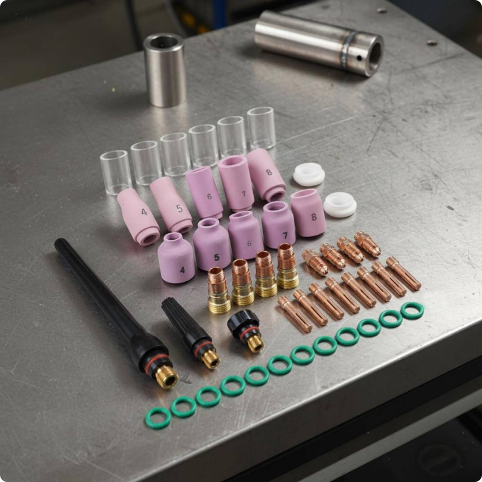 Lente per Torcia Saldatura Set Completo Ugelli Allumina Lente Gas Pinze Colletto Retrotesta per Miglior Controllo Arco E Accesso Zone Strette Adatto per Riparazioni Metallo E Fabbro