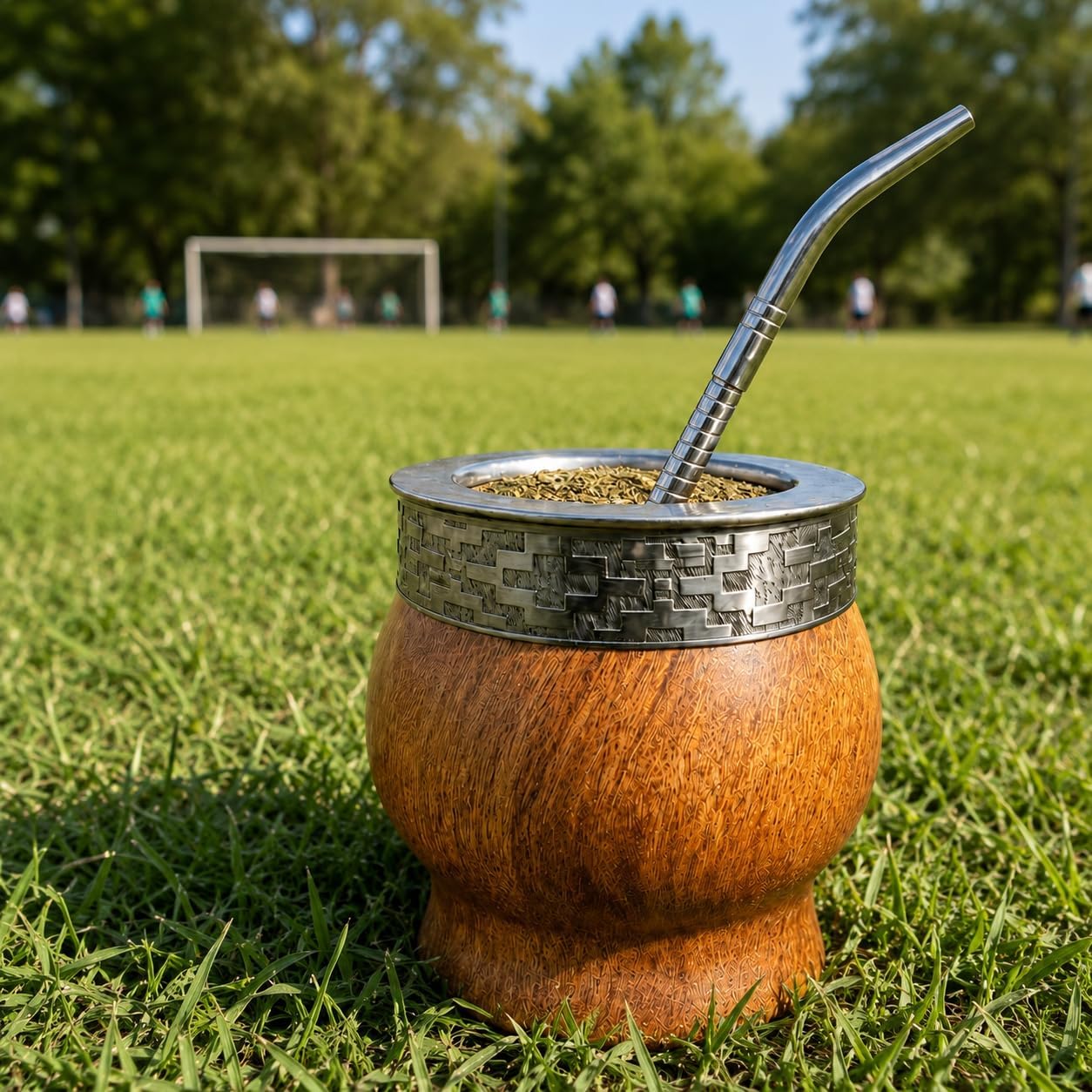 Yerba Mate Cup Set Argentina, Imperial Carob Wood, Geometric Alpaca Band