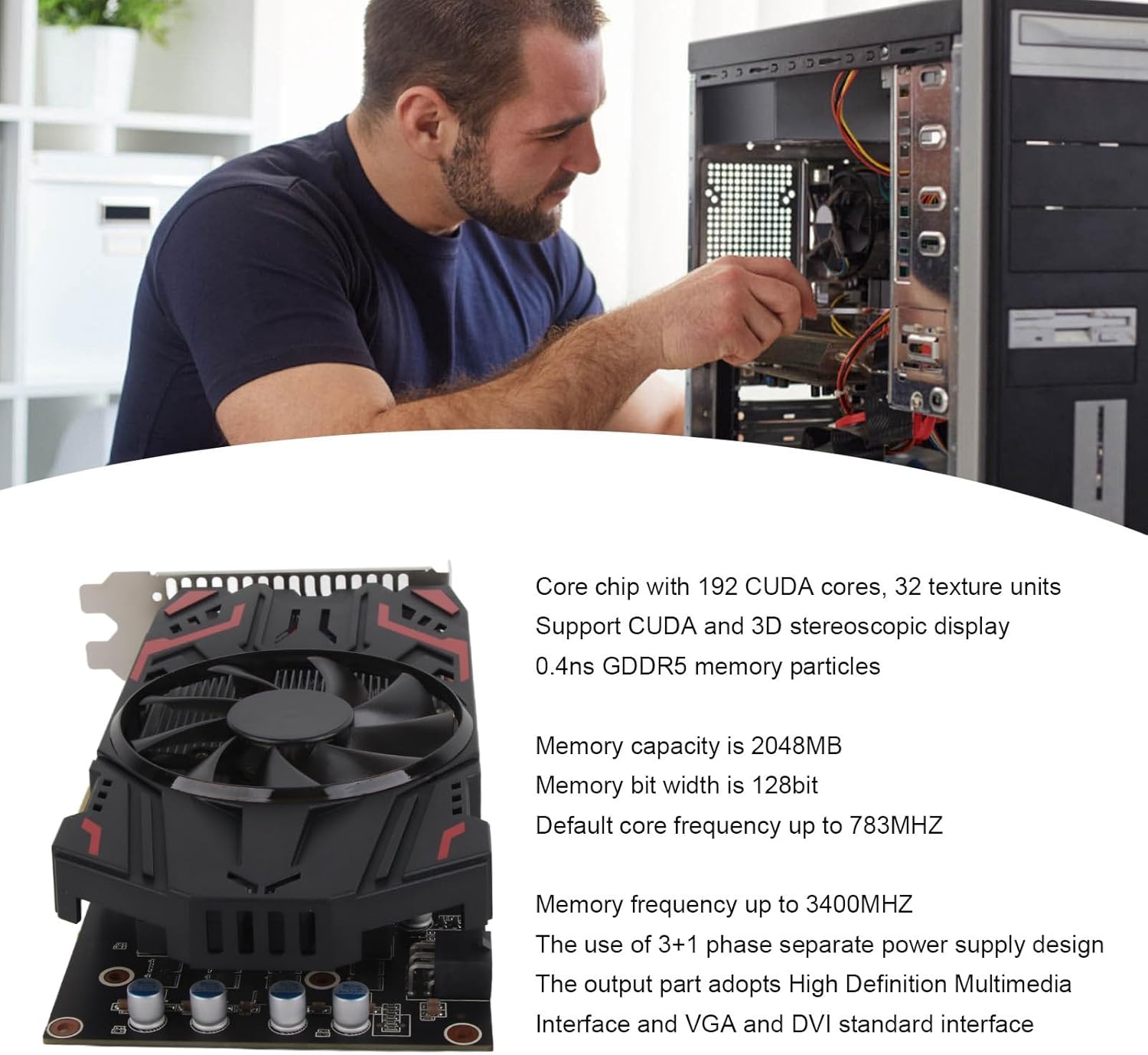Sanpyl 550Ti Gaming Graphics Card, 4GB GDDR5 128 Bit, PCI Express2.0, Computer GPU PC Video Cards with Single Cooling Fan, DVI, VGA