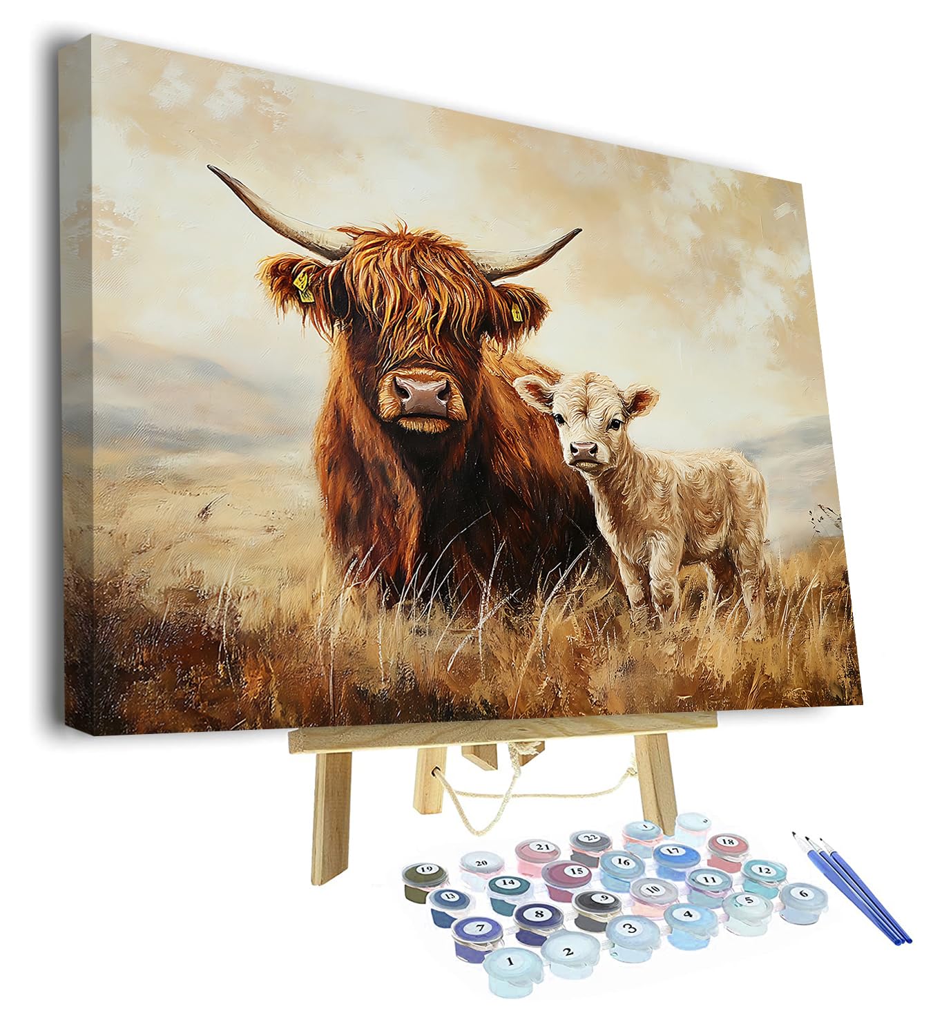 TISHIRON Hochlandkuh Malen nach Zahlen Erwachsene, Malen nach Zahlen Bausatz für Erwachsene Tiere, DIY Ölmalerei nach Zahlen für Zuhause Wanddekoration, Acrylmalerei Bausätze 40 x 50 cm(Rahmen)