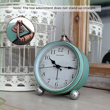 Peakeep 4 Small Battery Operated Antique Retro Analog Alarm Clock for Room Decor, Silent Elegant Bedside Desk Table Gift Clock