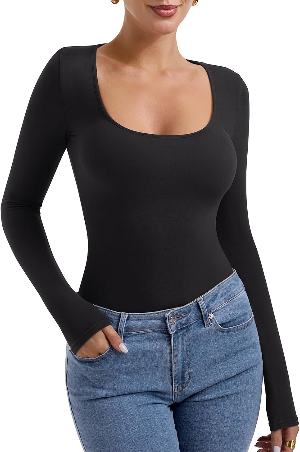 PINKMSTYLE Fitted Long Sleeve Shirt for Women Under Shirts Slim Scoop Neck Tops Basic Casual Cute Fall Outfits - Image 3