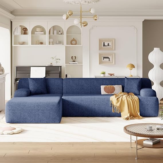 Modern Sectional Couches for Living Room, Upholstered Modular 108 L Shaped Furniture Sets Large Free Combination Sofa Couch with 2 Pillows (Blue 1)