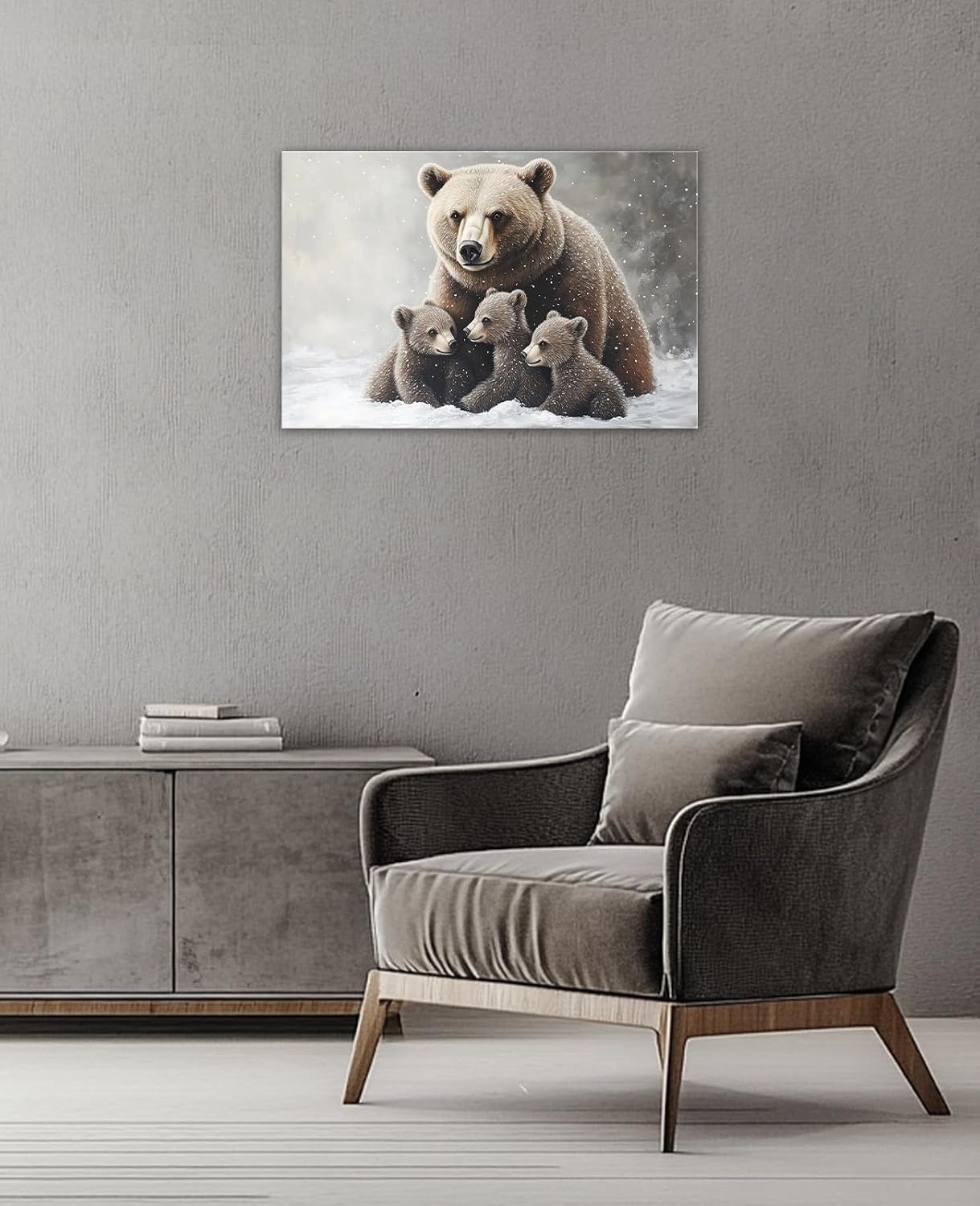 GLOKAKA Brown Bear Family Wall Art Mama Bear And Cubs Painting Wilderness Inspired Wall Decor Nature Themed Decoration for Living Room Bedroom-12 x18