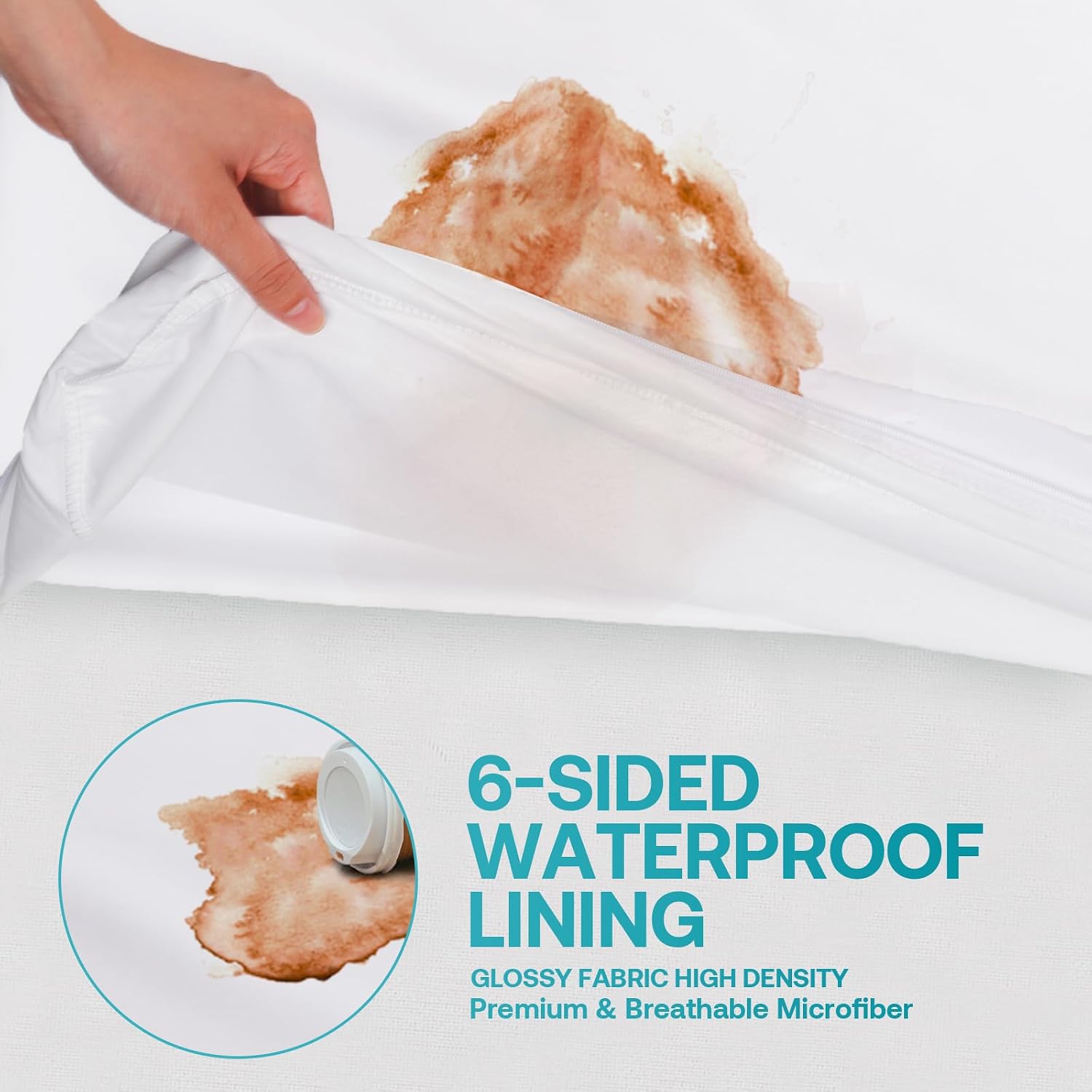 Zippered Mattress Cover Waterproof, 60 x 80 Queen Mattress Protector 7-10 Inches Deep, Hypoallergenic 6-Sided Mattress Encasement