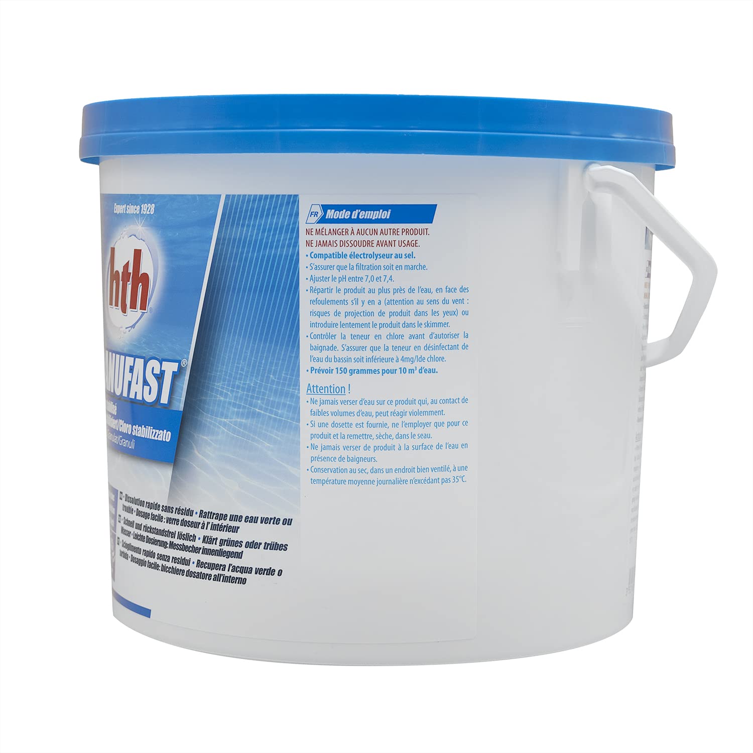 HTH GRANUFAST Granulés - 5kg | Chlore Choc Stabilisé - Désinfection Choc - Dissolution Rapide + 10 Tests HPS OFFERTS 6 en 1