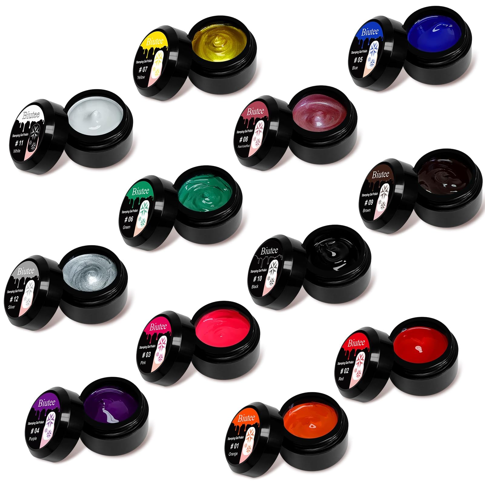 Biutee Stamping Gel Polish, 12 Farben UV Nagellack 8ml Stamping Gel Nagellack Nail
