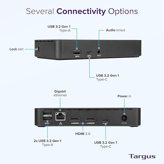Targus USB C Docking Station Universal DV4K, USB C Laptop Docking Station Dual Monitor 2 HDMI, 65W Power Delivery, DisplayLink Works w/Operating Systems Like Windows, Mac, Android, iOS (DOCK310USZ)