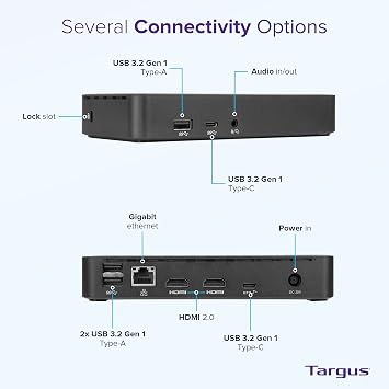 Targus USB C Docking Station Universal DV4K, USB C Laptop Docking Station Dual Monitor 2 HDMI, 65W Power Delivery, DisplayLink Works w/Operating Systems Like Windows, Mac, Android, iOS (DOCK310USZ)