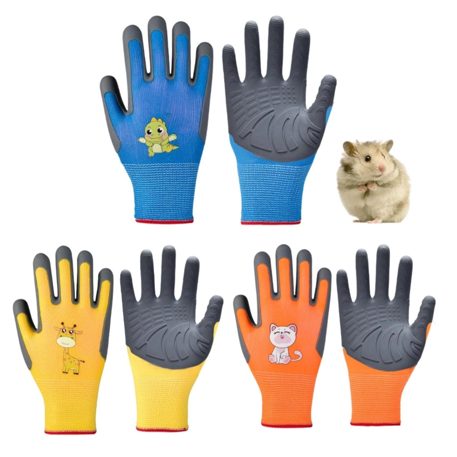 Neglance Kids Hamster Anti-bite Gloves,Small Pet Scratch Proof, Children Gardening Gloves,3 Pairs with cute print