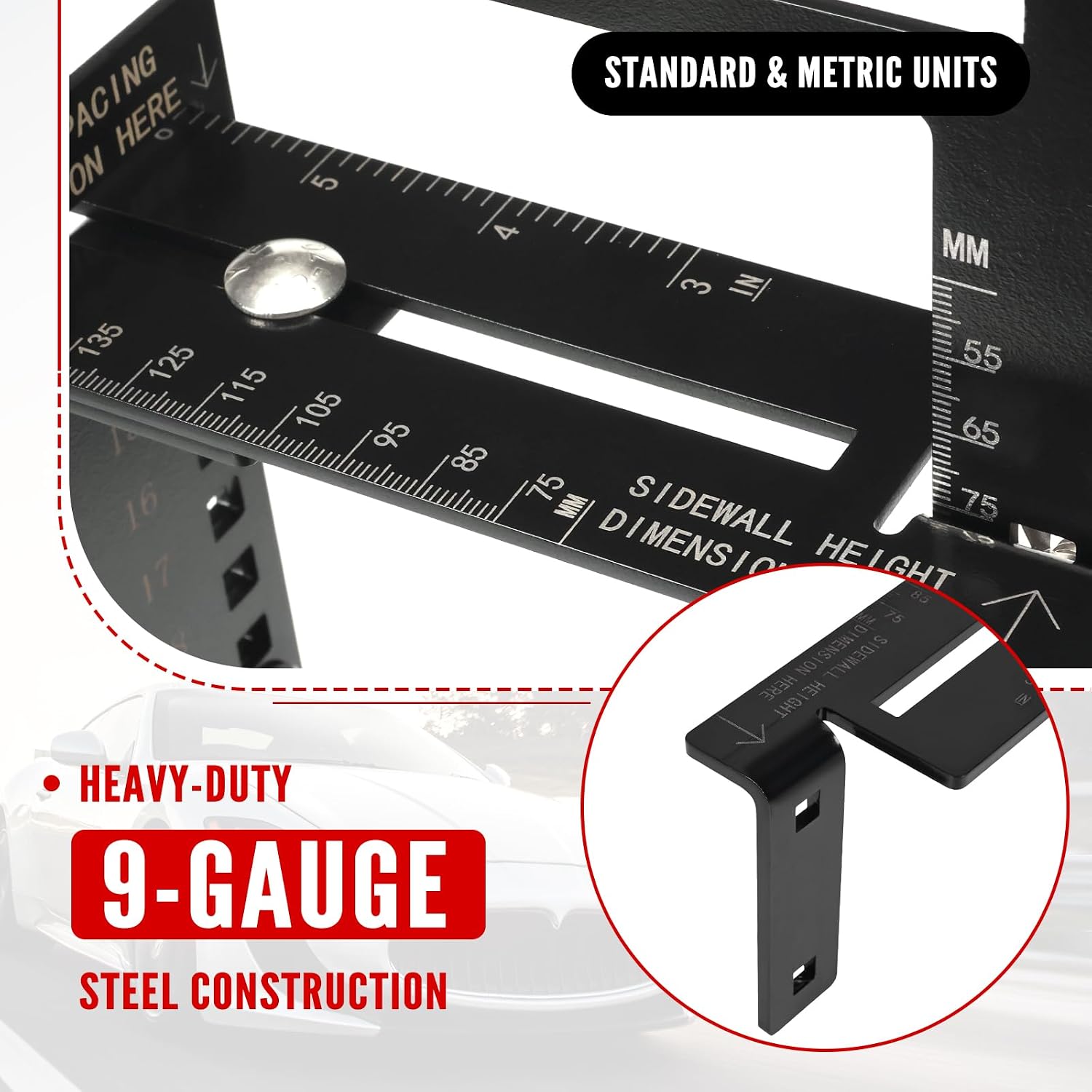 6-Lug Wheel Fitment Tool, Wheel Offset & Backspacing Measuring Tool, Simulates 14-22" Rim Diameter, 8-14" Tire Width, 2.5-11.5" Sidewall, 3-12" Clearance