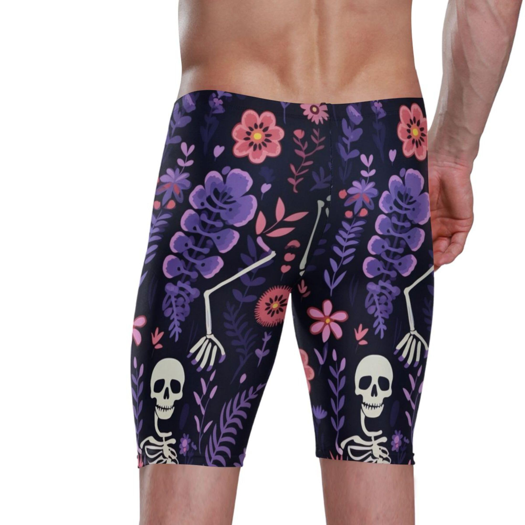 Sugar Skull Skeleton Gothic Flowers Men's Swim Jammers Swimsuit M B0400640