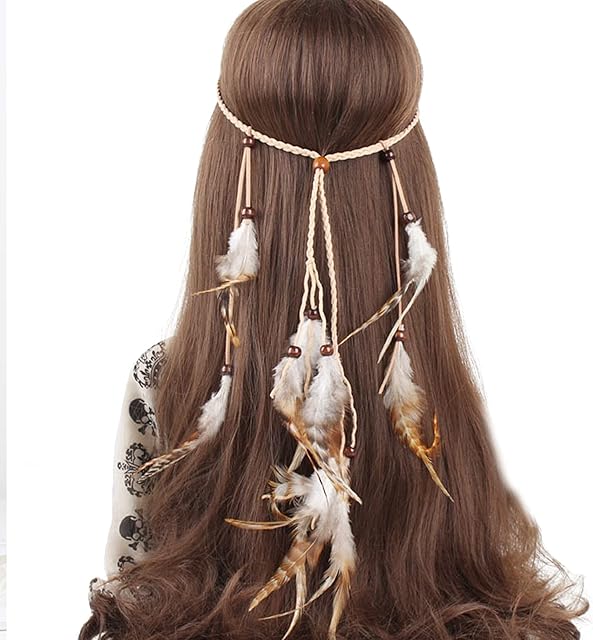 Feather Headband Hippie Headpieces Bohemia Headwear Carnival Head Pieces Hair Accessories for Women Girls (grey)
