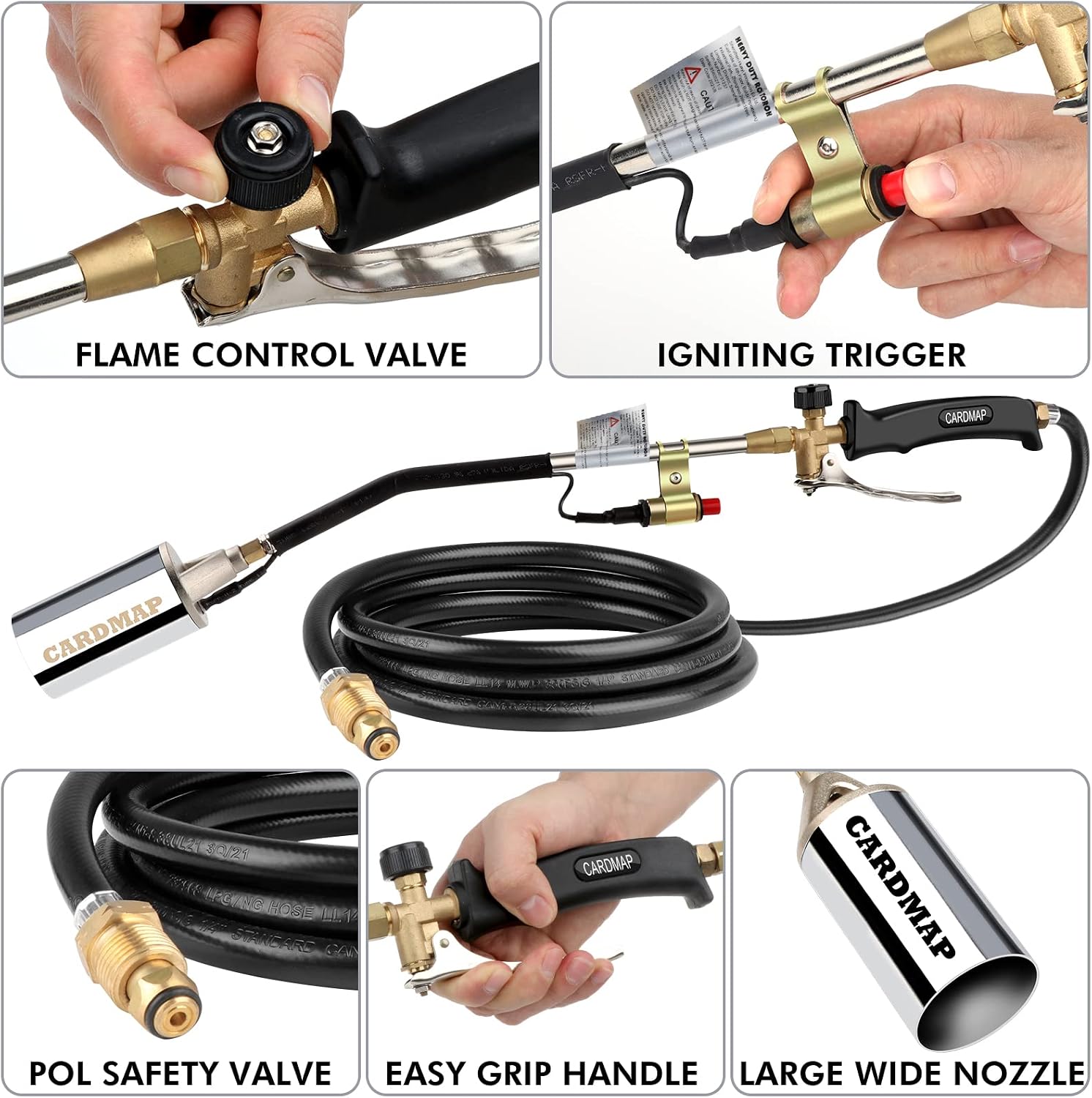 Propane Torch Burner Weed Torch Blow Torch with Propane Cylinder Converter and 9.8FT Hose,Heavy Duty Blow Torch with Flame Control and Turbo Trigger Push Button Igniter,for Garden Wood,Weeds,Snow Road
