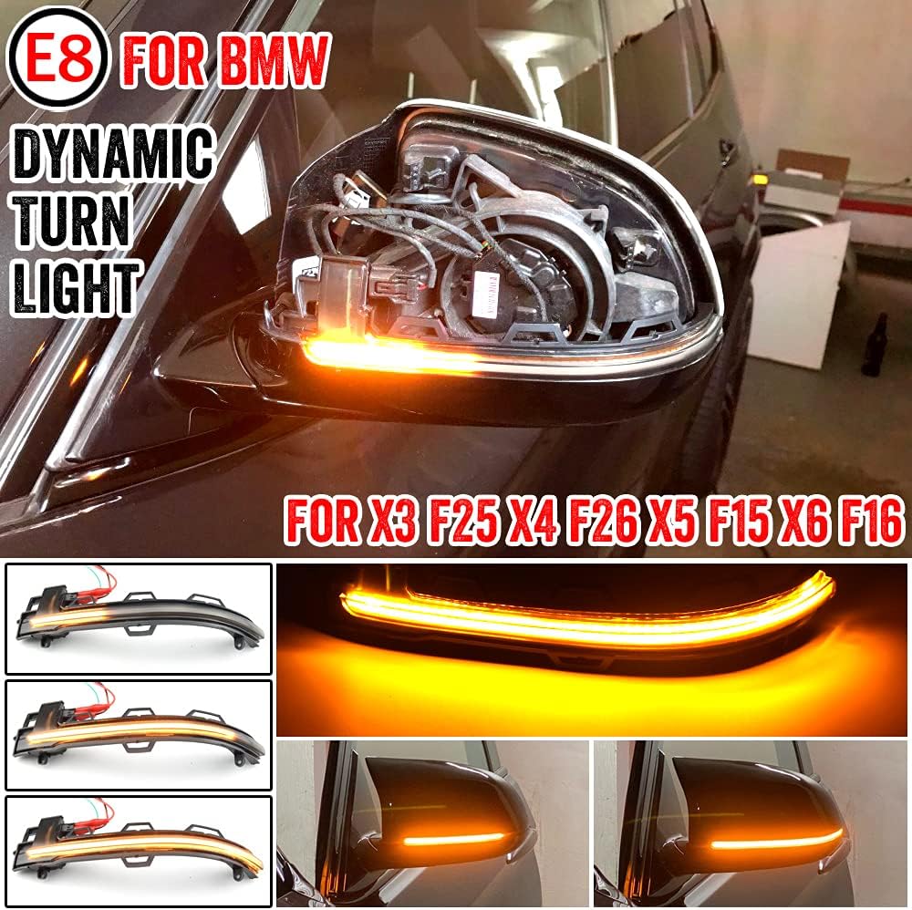 2pcs Dynamic Sequential Blink Compatible with B-MW X3 X4 X5 X6 F25 LCI F26 F15 F16 LED Side Mirror Turn Signal Light Assembly