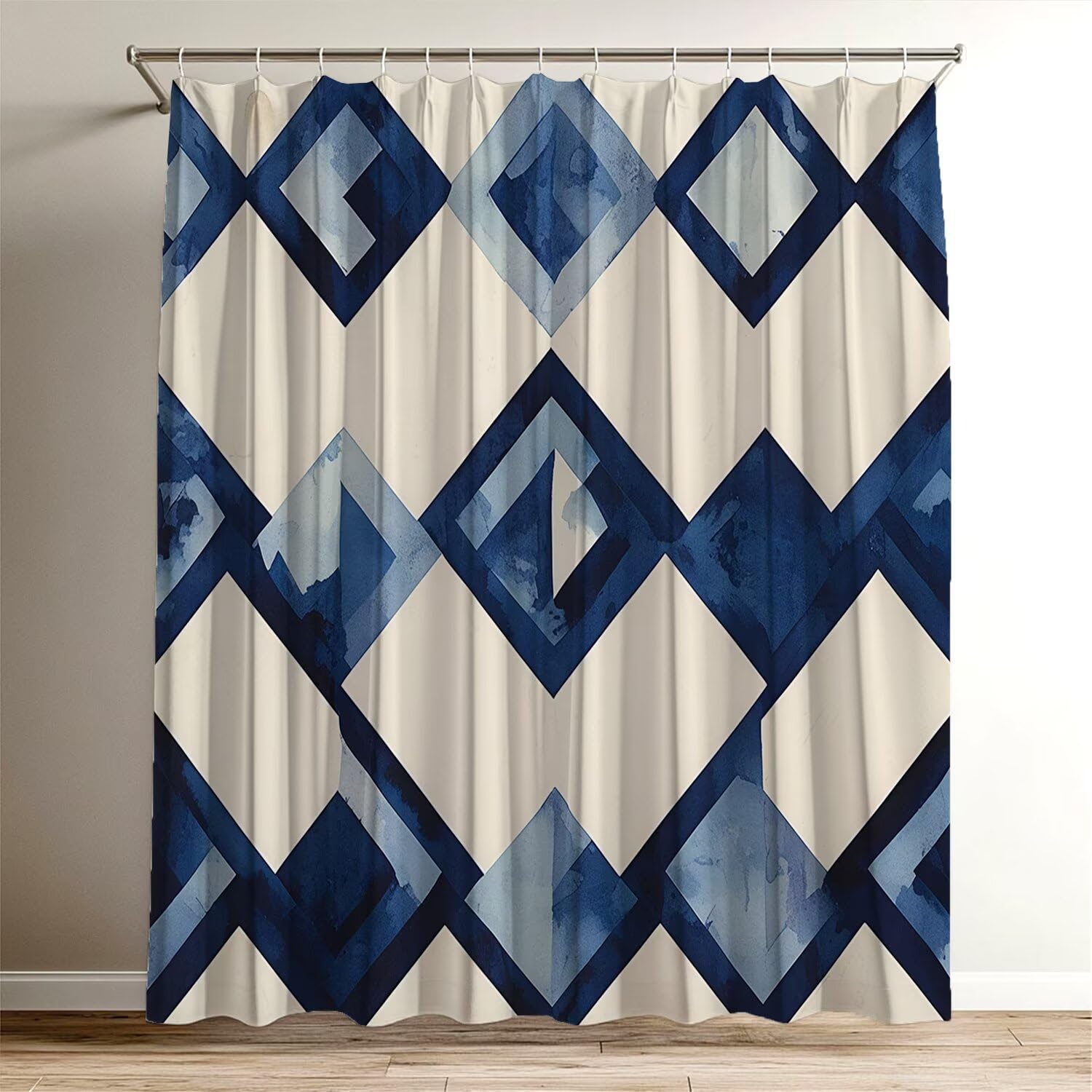 Rideau de douche bleu 100x120 cm en polyester géométrique à motifs 3D