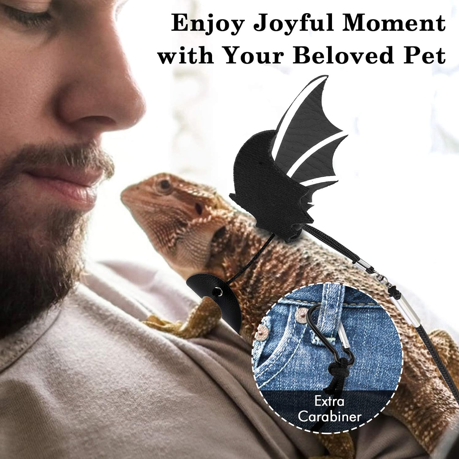 Lewondr 3 Pack Bearded Dragon Lizard Leash Harness Adjustable Bat Wings with Hat & Bowknot Soft Leather Reptile Leash 3 Different Size(S,M,L) for Amphibians and Other Small Pet Animals - Black & Red